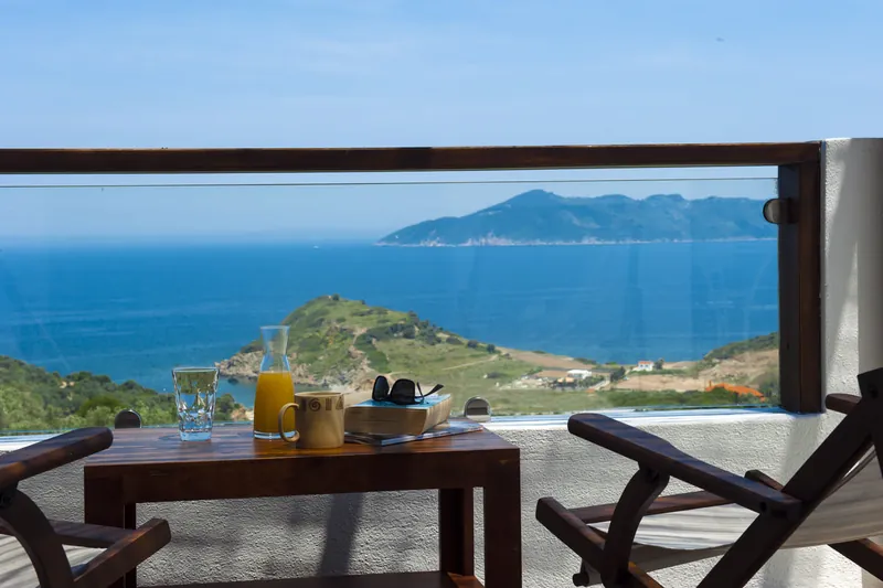 Breakfast on the terrace with a view over the bay