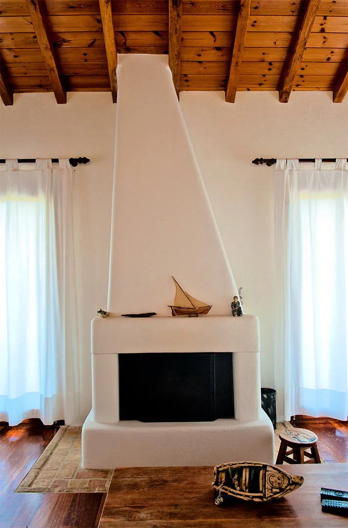 The fireplace in the living room